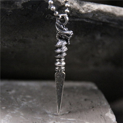 Buddha Stones 925 Sterling Silver Year of the Dragon Design Dorje Vajra Protection Necklace Pendant