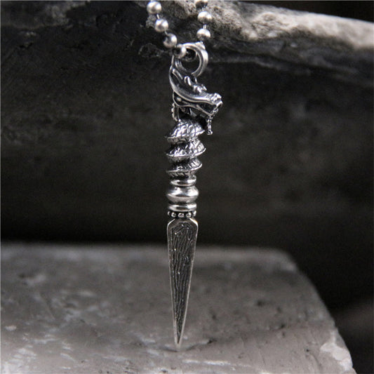 Collar con colgante de protección Dorje Vajra con diseño del Año del Dragón en plata de ley 925 con piedras de Buda 