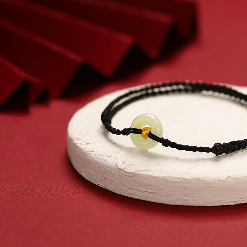 Pulsera trenzada de jade hetian con cuentas de oro 999 y piedras de Buda, con hebilla de paz y abundancia. 