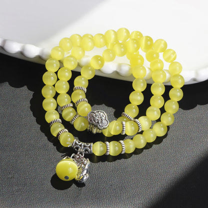 Pulsera triple vuelta con soporte PiXiu de ojo de gato y piedras de Buda