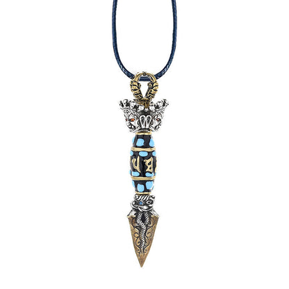 Collar con colgante giratorio de riqueza con diseño de Om Mani Padme Hum, cuentas Dzi, piedras de Buda del Tíbet, patrón Dorje Vajra 