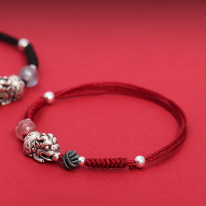 Pulsera trenzada de plata de ley 999 con cuentas de cuarzo fresa PiXiu y piedras de Buda para la riqueza y la suerte 