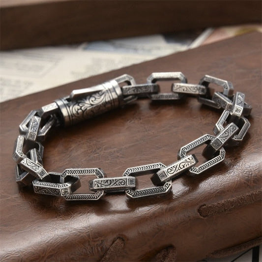 Buddha Stones Vintage Tang-Dynastie Blumendesign Graviertes Glücksenergie-Armband 