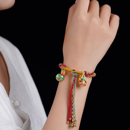 Pulsera trenzada de hilo colorido con nudo de reencarnación y la suerte familiar de la Bestia Tragadora de Oro de Buda 
