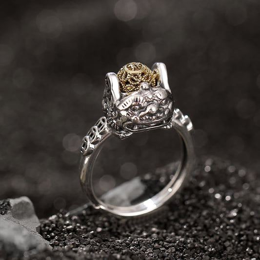 Anillo ajustable de riqueza con monedas de cobre PiXiu de plata de ley 925 y piedras de Buda