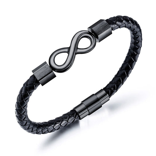 Buddha Stones Endless Knot Titanstahl Unendlichkeit Ledergewebe Balance Armband