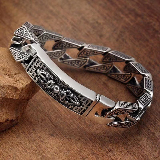 Pulsera de pureza tallada con esvástica tibetana de piedras de Buda Om Mani Padme Hum Dorje Vajra