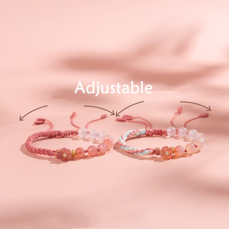 Buddha-Steine, natürlicher Farbverlauf-Achat, Reinkarnationsknoten, Pfirsichblüte, Reichtum, Glück, handgefertigtes Schnurarmband