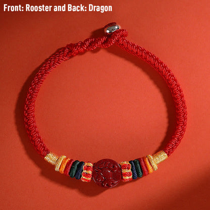 Buddha Stones Year of the Dragon 925 Sterling Silver Chinese Zodiac Cinnabar Auspicious Matches Blessing Bracelet