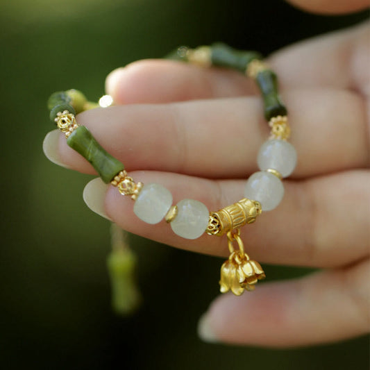 Buddha Stones Grüner Bambus Jade Maiglöckchen Reichtum Armband