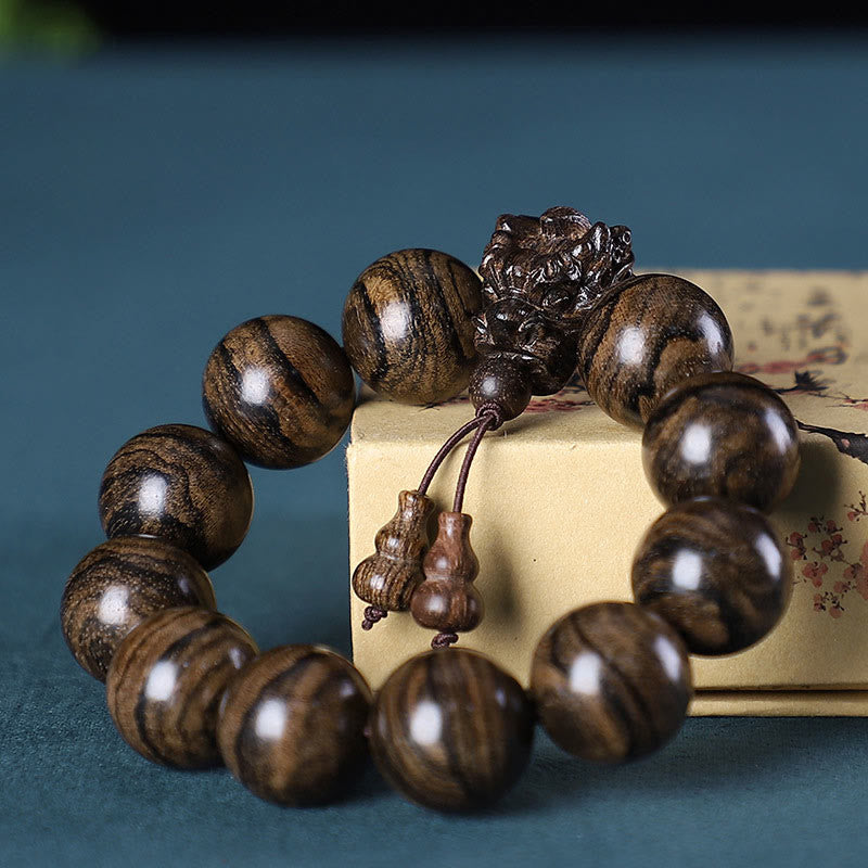 Pulsera de protección con piedras de Buda, palisandro, sándalo verde, hoja pequeña, sándalo rojo, agar y dragón tallado 