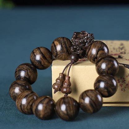 Pulsera de protección con piedras de Buda, palisandro, sándalo verde, hoja pequeña, sándalo rojo, agar y dragón tallado 