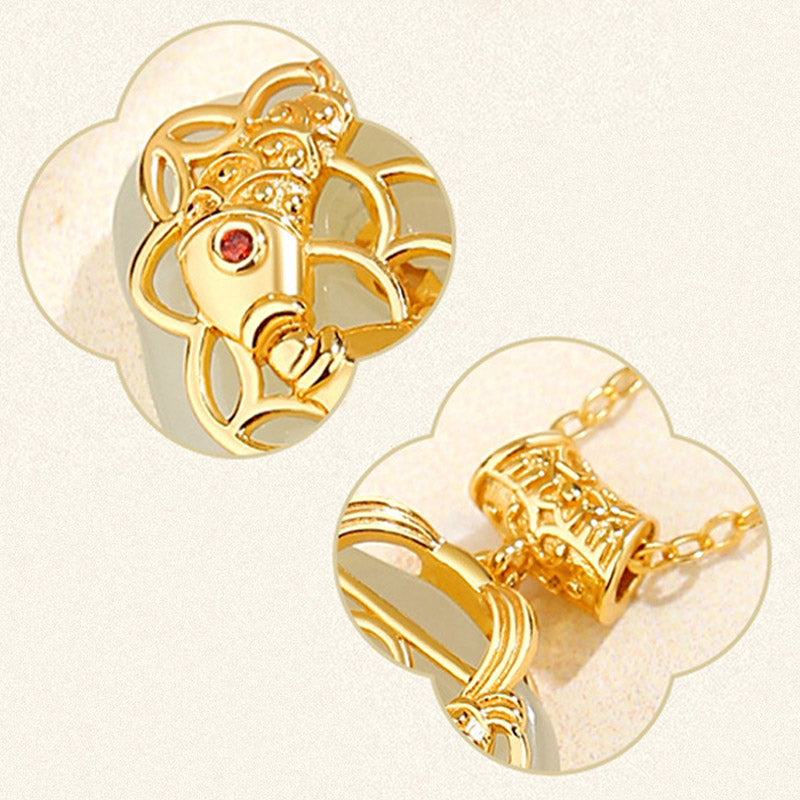 Buddha Stones 925 Sterling Silber Natur Hetian Jade Koi Fisch Reichtum Halskette Anhänger