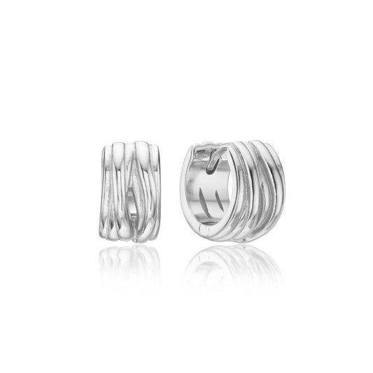 Silver Chunky Ribbed Huggie Hoop Earrings