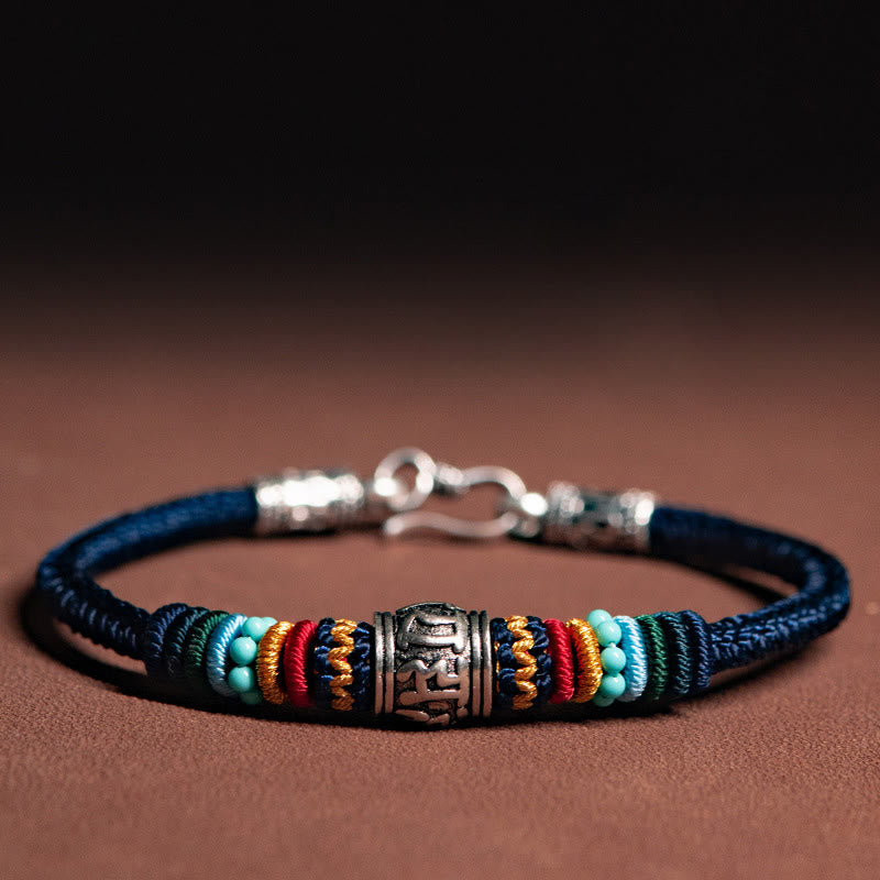 Buddha Stones Handmade 925 Sterling Silver Tibetan Om Mani Padme Hum Purity Braided Bracelet - Touch Bling