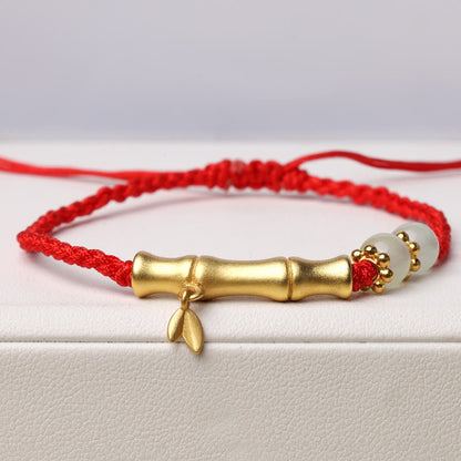 Pulsera trenzada con diseño de bambú y piedras de Buda para la suerte y la fuerza 