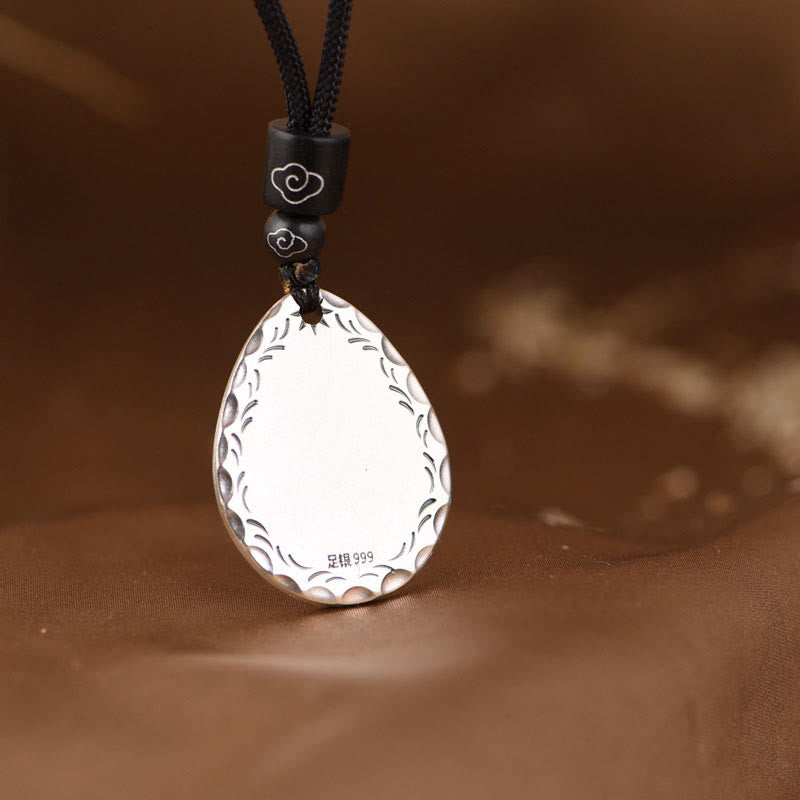 Collar con colgante de plata de ley 999 con diseño de gota de agua y Yin Yang Bagua, piedras de Buda, armonía y equilibrio 