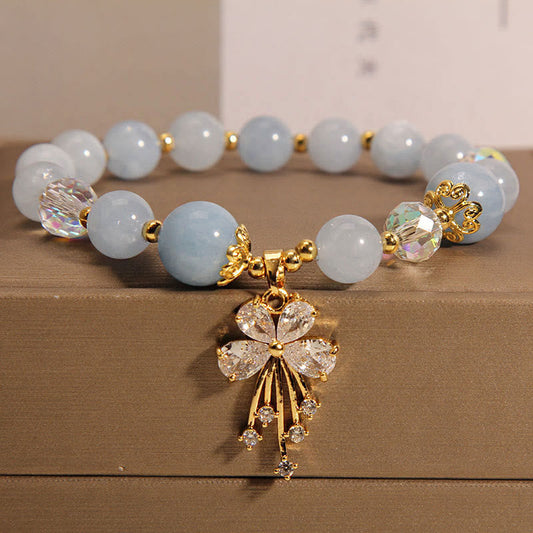 Buddha Stones Aquamarin Rosa Kristall Heilung Zirkon Schmetterling Charm Armband