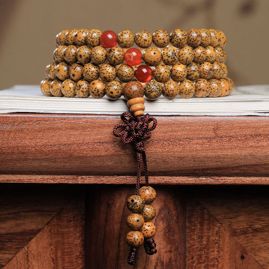 Pulsera de la buena fortuna con 108 cuentas de mala de Buda y semillas de bodhi de ágata roja 
