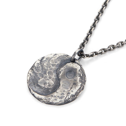 Buddha Stones 990 Sterling Silber Yin Yang Hammer Textur Harmonie Halskette Anhänger
