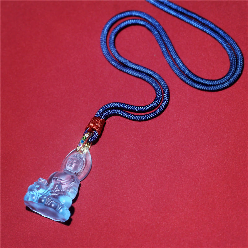 Collar con colgante de amuleto de serenidad de cristal Liuli con piedras de Buda Tathagata azul y Buda de la medicina 