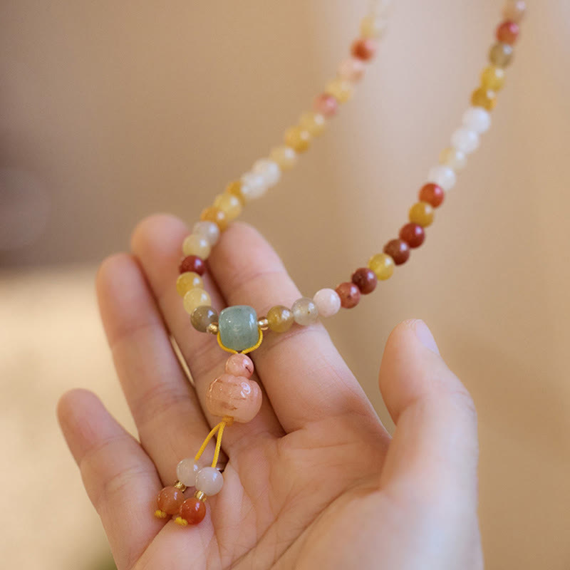 Pulsera triple vuelta con amuleto de calabaza, jade y seda dorada natural de Buda, para la riqueza y la suerte 