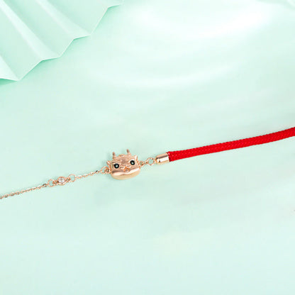Buddha Stones 925 Sterling Silver Year of the Dragon Luck Cute Dragon Red String Chain Protection Bracelet