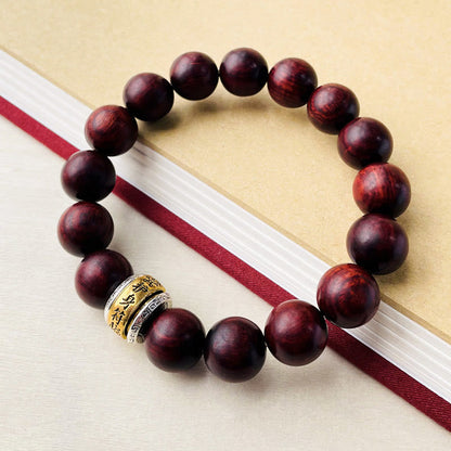 Pulsera protectora con amuleto de sándalo rojo y hojas pequeñas de Buda 
