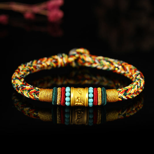 Buddha Stones Tibet 999 Gold Om Mani Padme Hum Handgemachtes Achtfaden-Friedensknoten-Glücksarmband