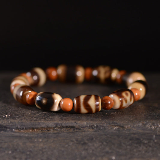 Agate Dzi Bead Bracelet with Cook Round Beads - Touch Bling