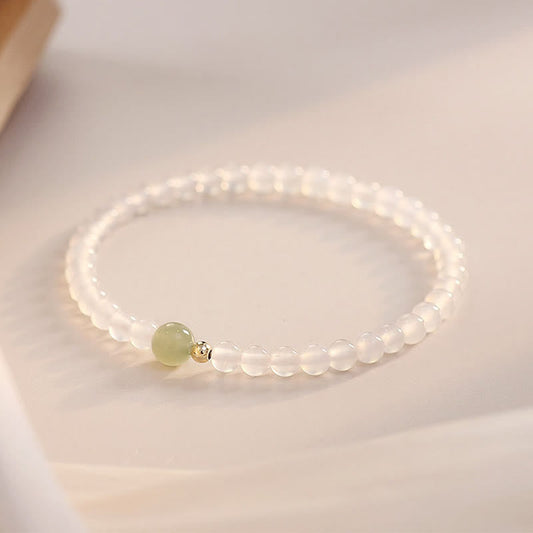 Buddha Stones Armband aus natürlichem weißem Achat und Jade, Schutz für Glück und Glück 
