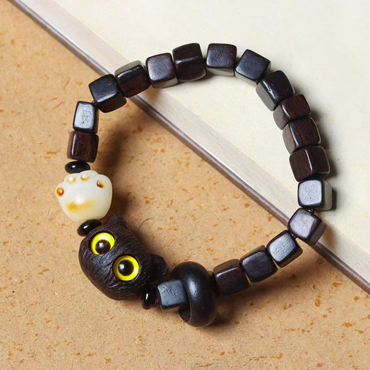 Pulsera de cuentas cuadradas con garra de pata y semillas de bodhi de gato, de madera de ébano y piedras de Buda 