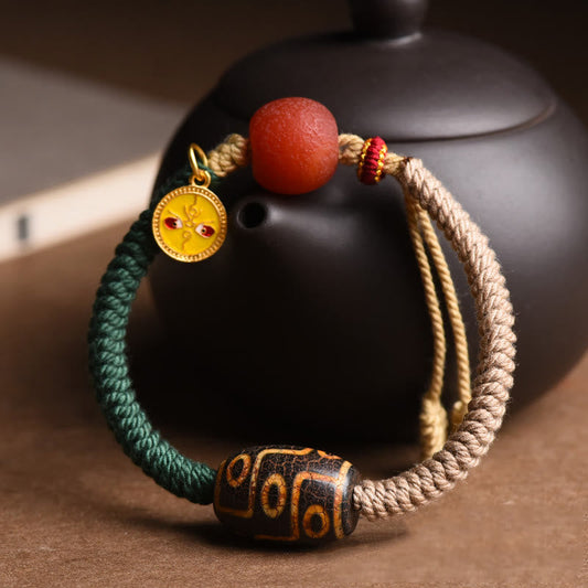 Pulsera tibetana de nueve ojos con cuentas Dzi de Buda, hecha a mano 