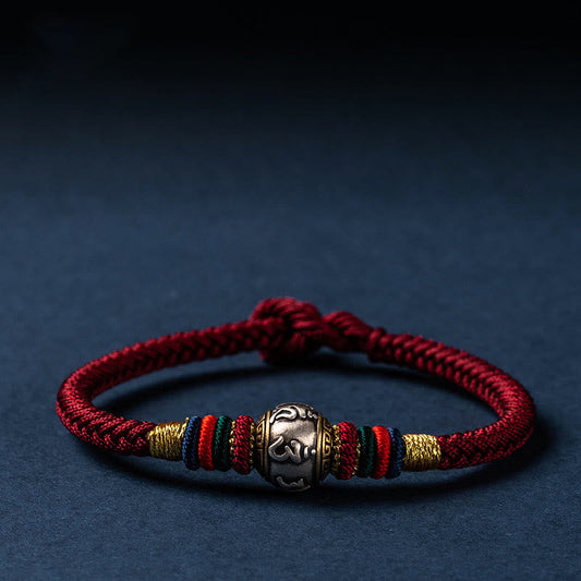 Pulsera trenzada con nudo King Kong, hecha a mano, con piedras de Buda, plata de ley 925, Om Mani Padme Hum, protección de la suerte, hecha a mano en el Tíbet 