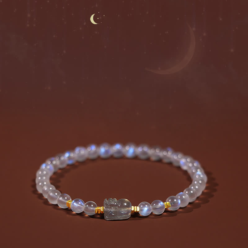Pulsera curativa PiXiu de piedra lunar natural bañada en oro y plata de ley 925 con piedras de Buda 
