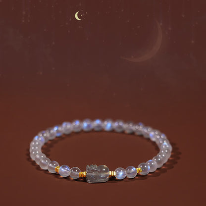 Pulsera curativa PiXiu de piedra lunar natural bañada en oro y plata de ley 925 con piedras de Buda 