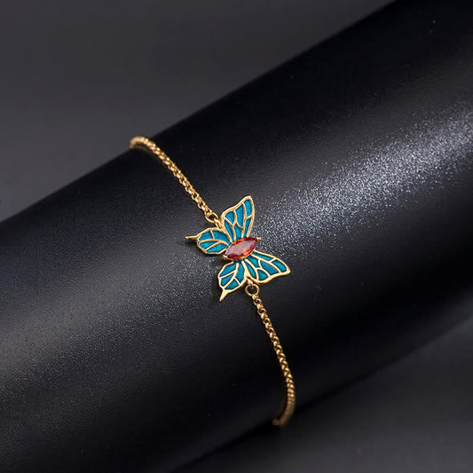 Pulsera de plata de ley 925 con circonitas y mariposas, con piedras de Buda