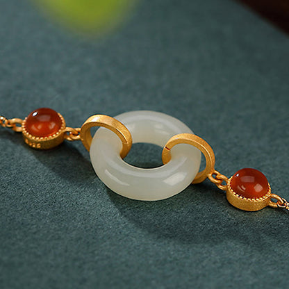 Pulsera de la suerte con piedras de Buda, plata de ley 925 bañada en oro, jade hetiano natural, hebilla de la paz y ágata roja