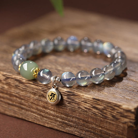Pulsera positiva de jade hetiano con piedras de Buda del zodíaco chino, plata de ley 925 y piedra lunar natural. 