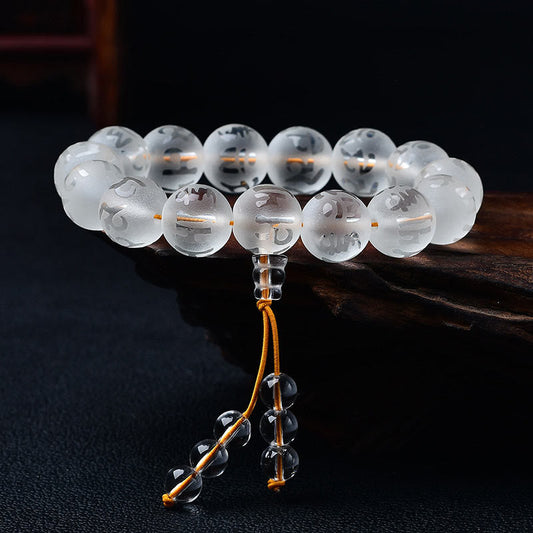 Pulsera de meditación Om Mani Padme Hum con piedras de Buda, cristal blanco del Tíbet, ónix negro