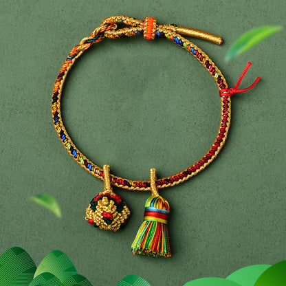 Pulsera con abalorios de bolas doradas Zongzi hechas a mano con cuerda colorida y piedras de Buda