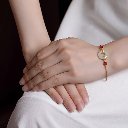 Pulsera de la suerte con piedras de Buda, plata de ley 925 bañada en oro, jade hetiano natural, hebilla de la paz y ágata roja