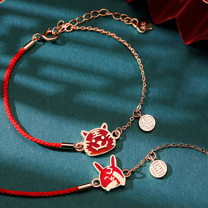 Buddha Stones 925 Sterling Silber Farbwechselndes chinesisches Sternzeichen Glücksschutz Rotes Kettenarmband 