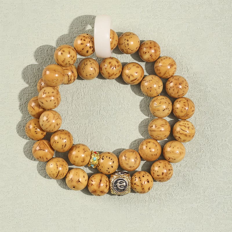 Pulsera de doble vuelta con semillas de Bodhi de rata y oro púrpura tibetano natural con piedras de Buda