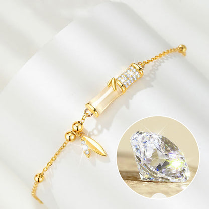 Pulsera de la suerte con piedras de Buda, plata de ley 925, chapada en oro de 18 quilates, jade blanco, bambú y circón. 