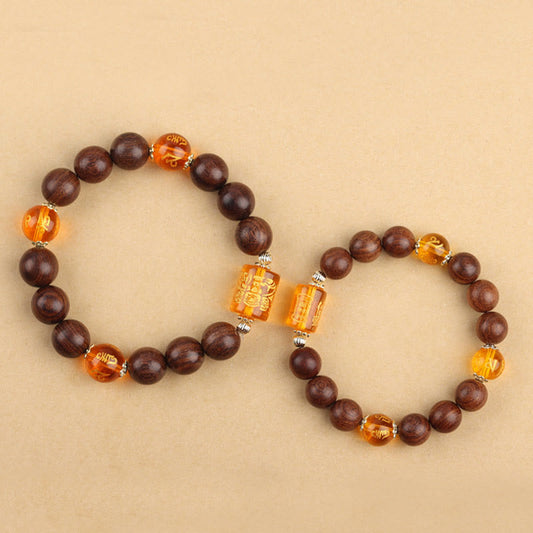 Pulsera de protección de cristal Om Mani Padme Hum, Dios de la Riqueza, con piedras de Buda de madera natural de Phoebe Zhennan