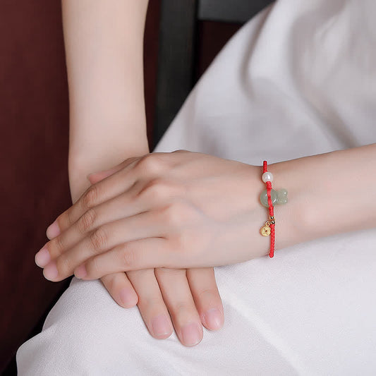 925 Sterling Silber Jahr des Hasen Hetian Jade Kupfer Münze Reichtum Rote Schnur Armband
