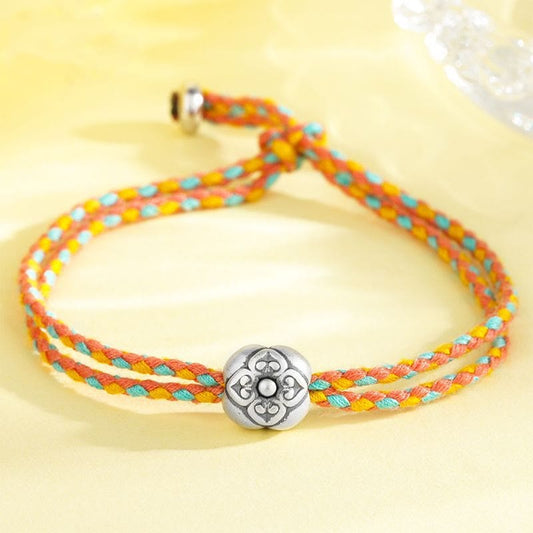 Pulsera trenzada multicolor de la suerte con caqui en plata de ley 999 de Buddha Stones 