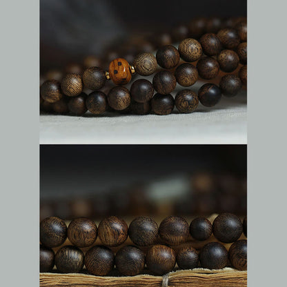 Piedras de Buda 108 cuentas Mala Brunei Agarwood Hetian Jade Yak hueso fuerza equilibrio pulsera 
