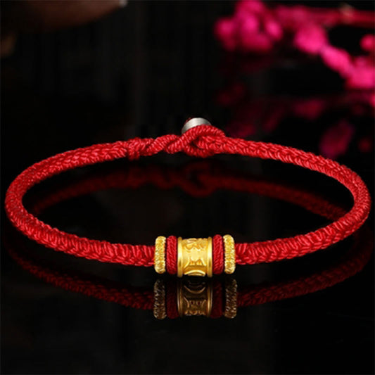 Buddha Stones Tibet 999 Gold Om Mani Padme Hum Graviertes Schutz-Glücksperlenarmband 